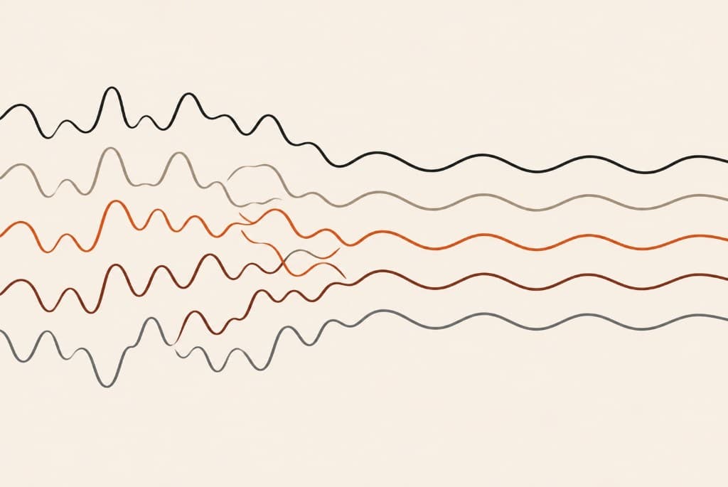 Abstract waves moving from noise to clarity — communication and presence