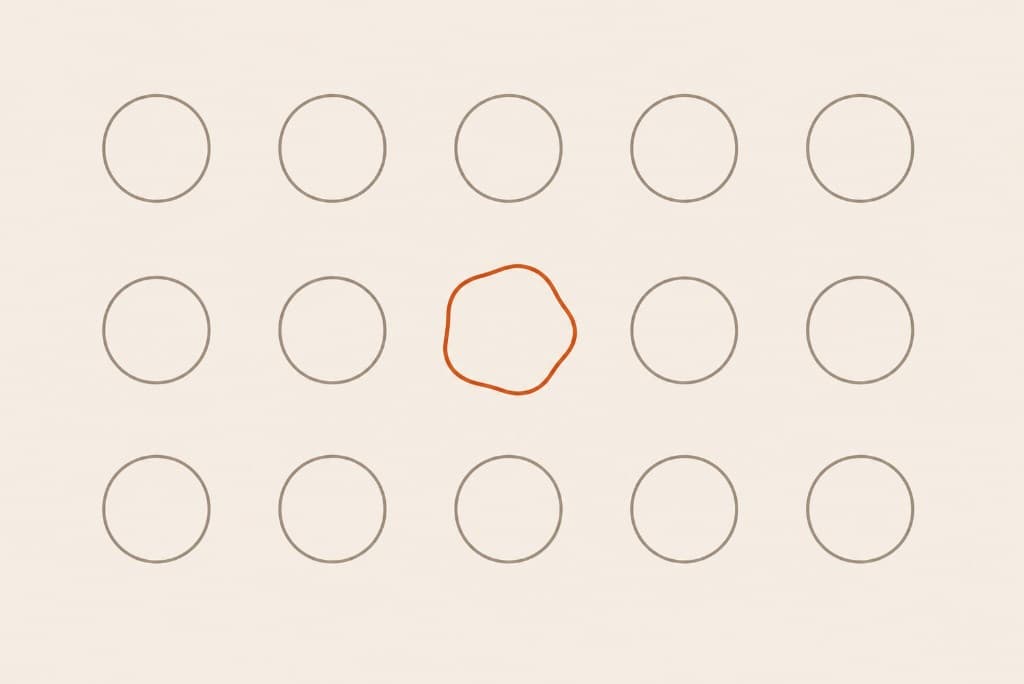Abstract grid with one distinct form — existential clarity and individuality